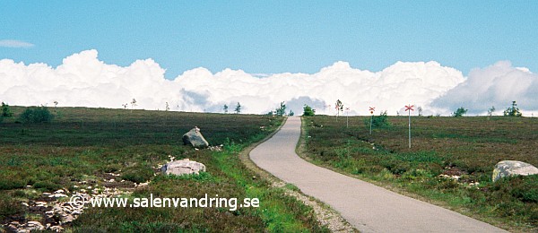 På väg mot Köarskarsfjallets vindskydd där vi ser ovädret som kommer norrifrån. Juli 1999